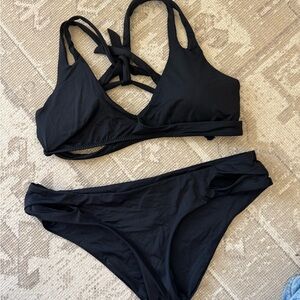 BECCA Black Strappy Tie-Back Bikini Set